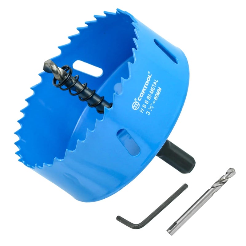 Cortool 3-1/2 Inch Hole Saw with Arbor for Metal and Wood Cutting, Bi-Metal Hole Cutter, 3-1/2" Hole Saw Kit for Drywall, Wood, PVC Boards, Fiberglass and Vent Pipes - Image 1